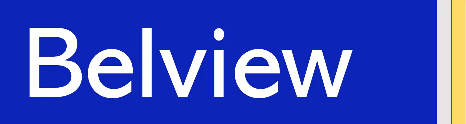 A blue and white logo for view.