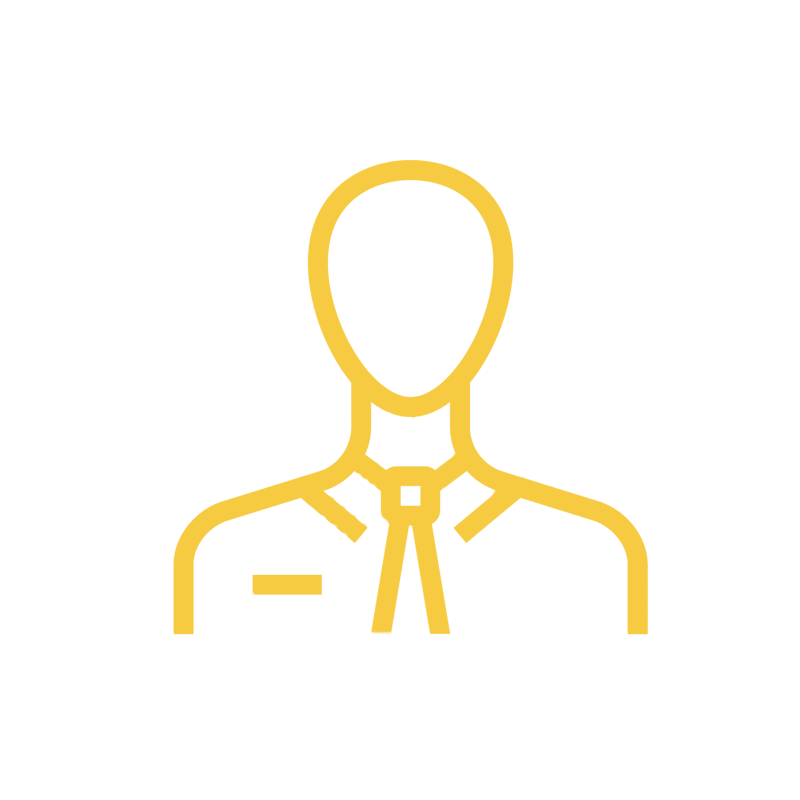 A yellow pixel art picture of a person wearing a suit.
